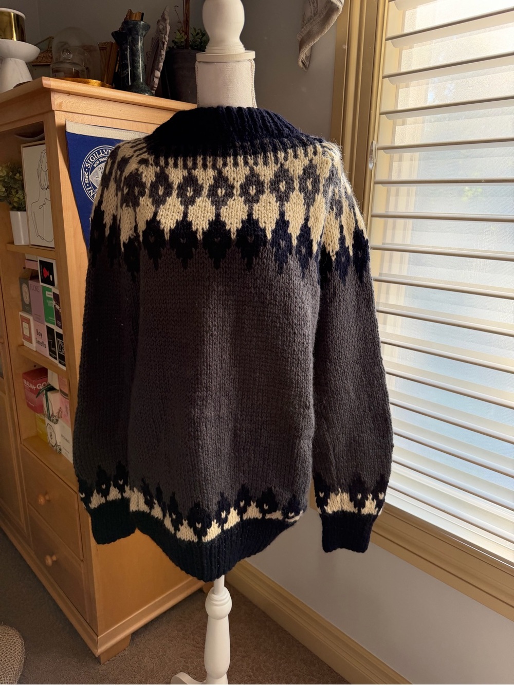 Greek Knitwear Handmade Nordic-Style 100% Wool Sweater in Charcoal, Cream, Navy